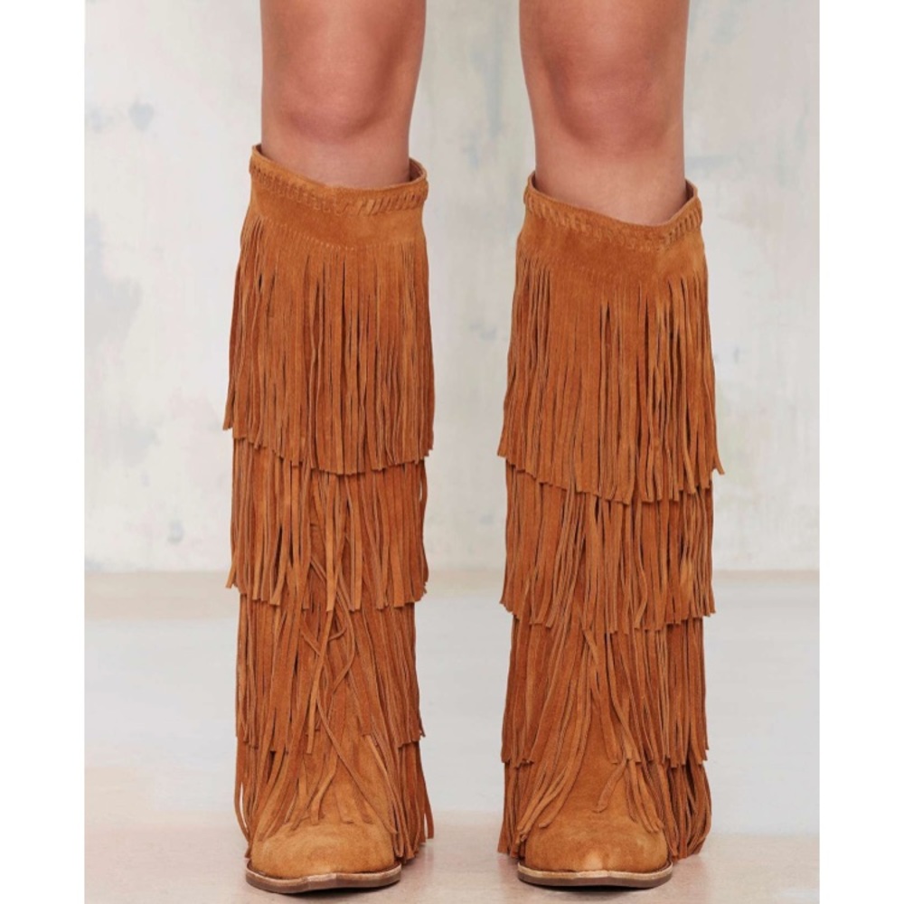 Jeffrey Campbell Tan Fringe Heeled Boots - Picture 2 of 8